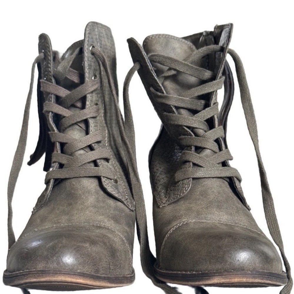 Roxy Lulila Grey Woven Vegan Leather Lace Up Zip Steampunk Boots Dark Fairy 10